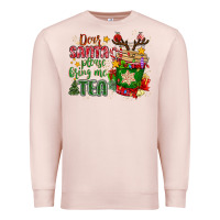 Pale Pink deer santa please bring me tea Premium Sweatshirt - MaliasSmallBusiness