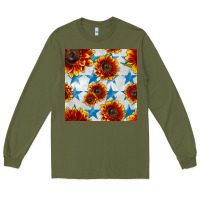 Army Green patriotic sunflowers and stars Long Sleeve Tee - BundleAndBundleShop