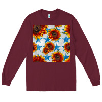 Burgundy patriotic sunflowers and stars Long Sleeve Tee - BundleAndBundleShop