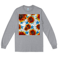 Heather Grey patriotic sunflowers and stars Long Sleeve Tee - BundleAndBundleShop