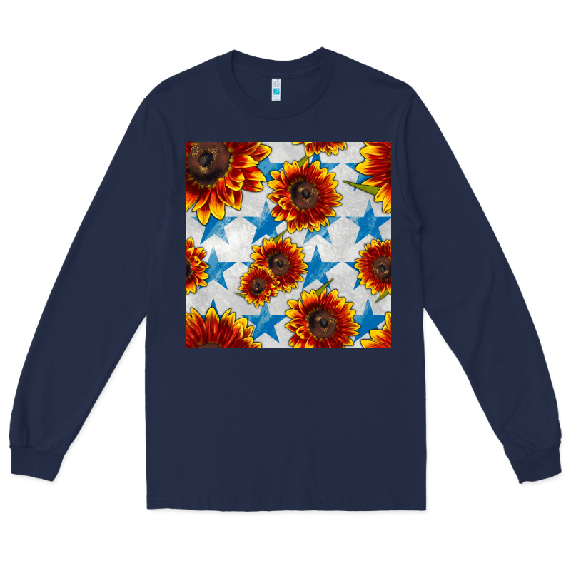 Patriotic Sunflowers And Stars Long Sleeve Tee by BundleAndBundleShop | Teevron