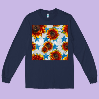 Patriotic Sunflowers And Stars Long Sleeve Tee Designed By Bundleandbundleshop