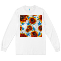 White patriotic sunflowers and stars Long Sleeve Tee - BundleAndBundleShop
