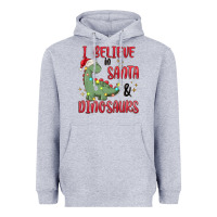 Heather Grey i believe in santa & dinosaurs Heavyweight Hoodie - MaliasSmallBusiness