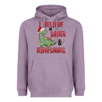 Lavender i believe in santa & dinosaurs Heavyweight Hoodie - MaliasSmallBusiness