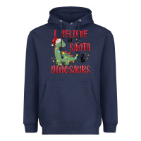 Navy i believe in santa & dinosaurs Heavyweight Hoodie - MaliasSmallBusiness