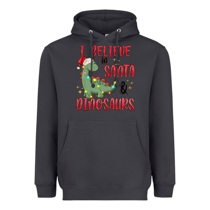 I Believe In Santa & Dinosaurs Heavyweight Hoodie by MaliasSmallBusiness | Teevron