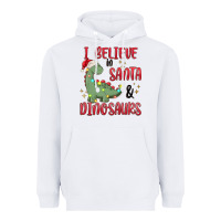 White i believe in santa & dinosaurs Heavyweight Hoodie - MaliasSmallBusiness