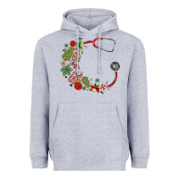 Heather Grey custom name christmas stethoscope Heavyweight Hoodie - MaliasSmallBusiness