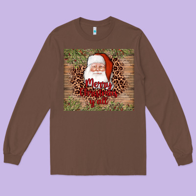 Santa Merry Christmas Y'all Long Sleeve Tee Designed By Adodesignshop