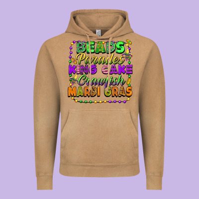 Beads Parades King Cake Crawfish Mardi Gras Vintage Hoodie Designed By Fadigitalartstudio
