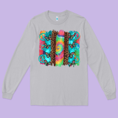 Hippie Peace Sign Butterfly Leopard And Tie Dye Brushstroke Long Sleeve Tee Designed By Artiststas