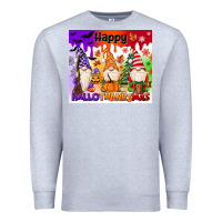 Heather Grey happy hallothanksmas gnomies Premium Sweatshirt - MaliasSmallBusiness