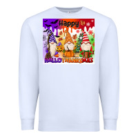 White happy hallothanksmas gnomies Premium Sweatshirt - MaliasSmallBusiness
