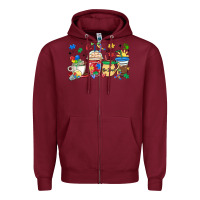 Burgundy autism awareness day coffee cups Zipper Hoodie - MaliasSmallBusiness