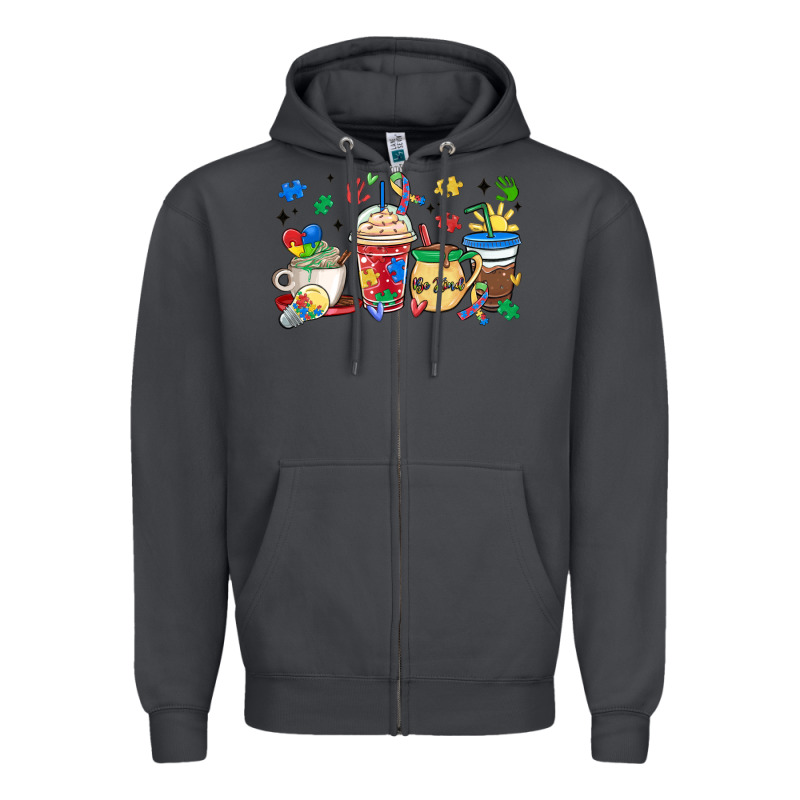 Autism Awareness Day Coffee Cups Zipper Hoodie by MaliasSmallBusiness | Teevron