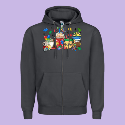 Autism Awareness Day Coffee Cups Zipper Hoodie Designed By Maliassmallbusiness