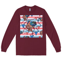 Burgundy american flag bass Long Sleeve Tee - BundleAndBundleShop