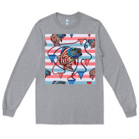 Heather Grey american flag bass Long Sleeve Tee - BundleAndBundleShop