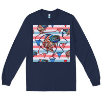 Navy american flag bass Long Sleeve Tee - BundleAndBundleShop