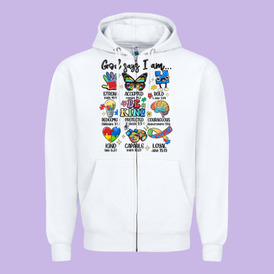 God Says  Am Autism Zipper Hoodie Designed By Maliassmallbusiness