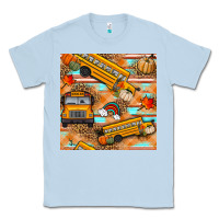 Dusty Blue fall school bus seamless pattern Classic Tee - BundleAndBundleShop