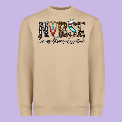 Nurse Caring Strong Essential Heavyweight Sweatshirt Designed By Cowhidedigitalart