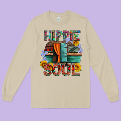 Hippie Soul With Caravan And Flowers Long Sleeve Tee Designed By Artiststas