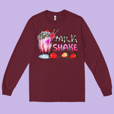 Milkshake With Strawberry Long Sleeve Tee Designed By Adodesignshop