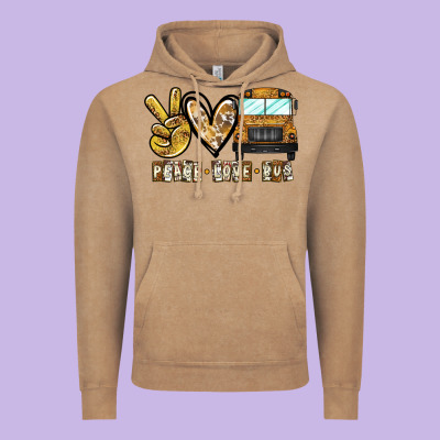 Peace Love Bus Vintage Hoodie Designed By Cowhidedigitalart