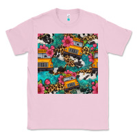 Bubblegum Pink western school bus seamless pattern Classic Tee - BundleAndBundleShop