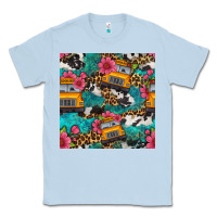 Dusty Blue western school bus seamless pattern Classic Tee - BundleAndBundleShop
