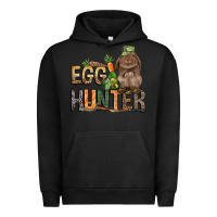 Pigment Black Egg hunter with rabbit Easter Day Urban Hoodie - HowdyJamesFarm