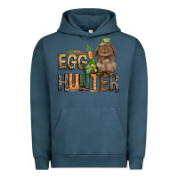 Pigment Midnight Navy Egg hunter with rabbit Easter Day Urban Hoodie - HowdyJamesFarm