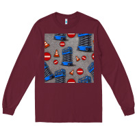 Burgundy scissor lift seamless pattern Long Sleeve Tee - BundleAndBundleShop