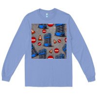 Colony Blue scissor lift seamless pattern Long Sleeve Tee - BundleAndBundleShop