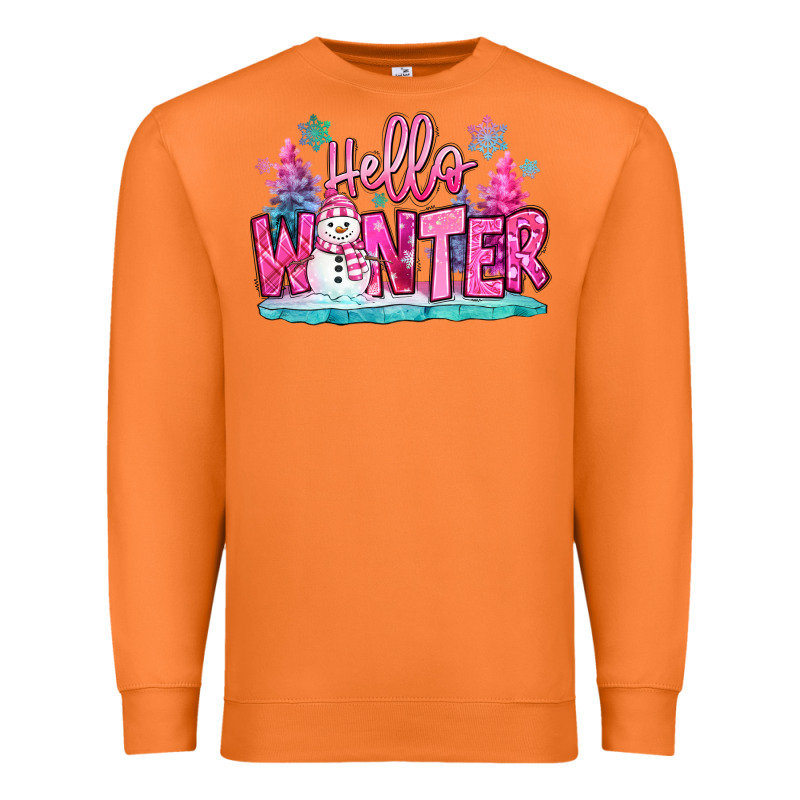 Hello Winter Pink Snowman Premium Sweatshirt by MaliasSmallBusiness | Teevron