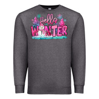 Charcoal Heather hello winter pink snowman Premium Sweatshirt - MaliasSmallBusiness
