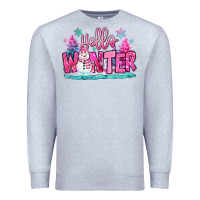 Heather Grey hello winter pink snowman Premium Sweatshirt - MaliasSmallBusiness