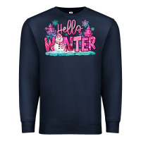 Navy hello winter pink snowman Premium Sweatshirt - MaliasSmallBusiness