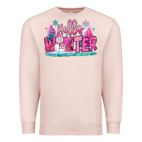 Pale Pink hello winter pink snowman Premium Sweatshirt - MaliasSmallBusiness
