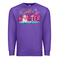 Purple hello winter pink snowman Premium Sweatshirt - MaliasSmallBusiness