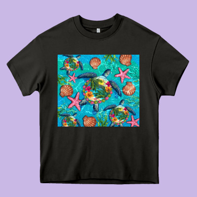 Turtle Summer Seashells Starfish Seaweed Heavy Core Tee Designed By Artiststas