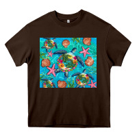 Chocolate Brown Turtle summer seashells starfish seaweed Heavy Core Tee - Artiststas