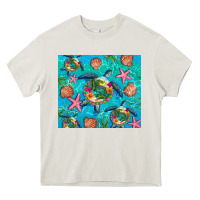Cream Turtle summer seashells starfish seaweed Heavy Core Tee - Artiststas