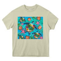 Mossy Turtle summer seashells starfish seaweed Heavy Core Tee - Artiststas