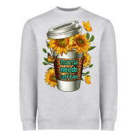 Heather Grey Mama Needs Coffee Cup Heavyweight Sweatshirt - FaDigitalArtStudio