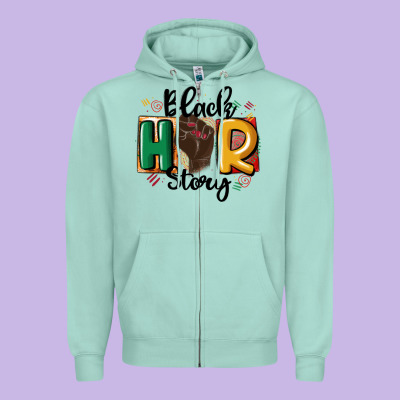 Black Story Zipper Hoodie Designed By Maliassmallbusiness