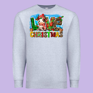Love Christmas Cow Premium Sweatshirt Designed By Maliassmallbusiness