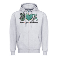Heather Grey peace love phlebotomy Zipper Hoodie - MaliasSmallBusiness